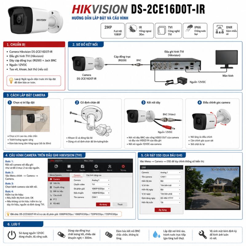 Cách lắp đặt và cấu hình Hikvision DS-2CE16D0T-IR như thế nào? Cách lắp đặt và cấu hình Hikvision DS-2CE16D0T-IR như thế nào?
