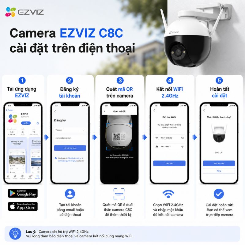 Camera EZVIZ C8C cài đặt trên điện thoại như thế nào?