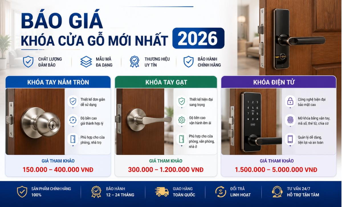 Báo giá khóa cửa gỗ mới nhất 2026