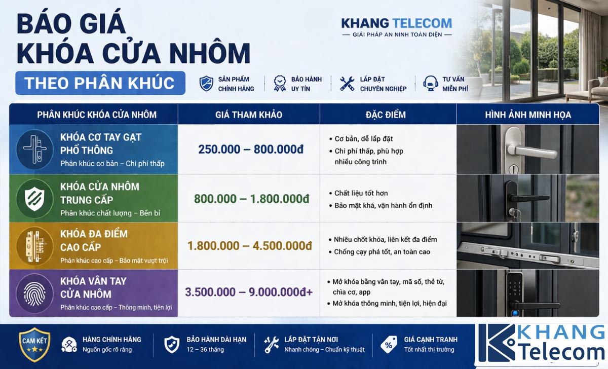 Báo giá khóa cửa nhôm theo phân khúc