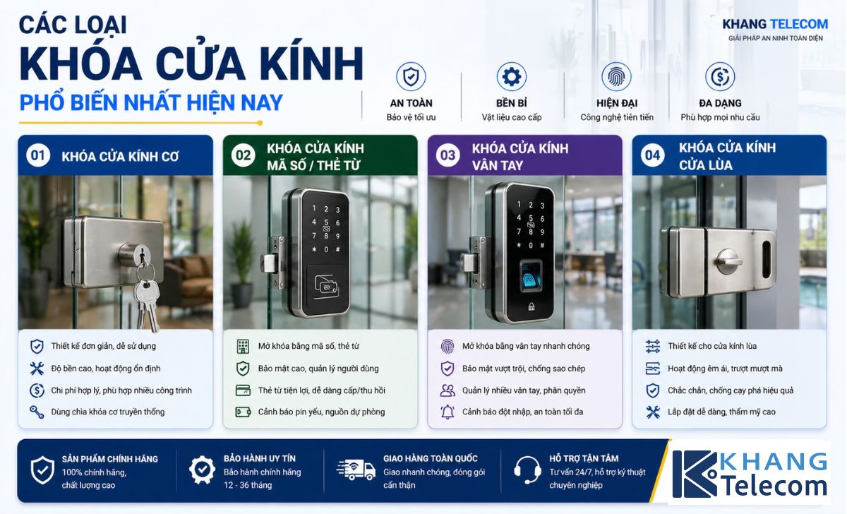 Các loại khóa cửa kính phổ biến hiện nay