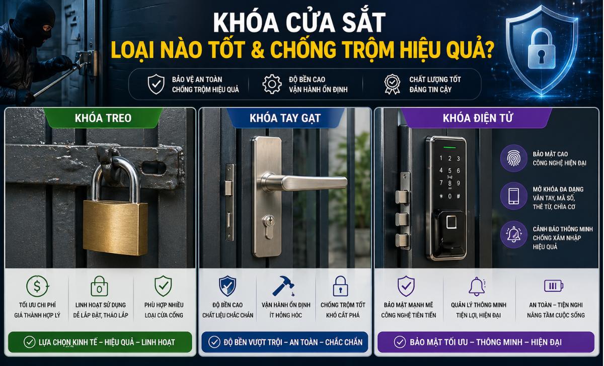 Khóa cửa sắt loại nào tốt & chống trộm hiệu quả?