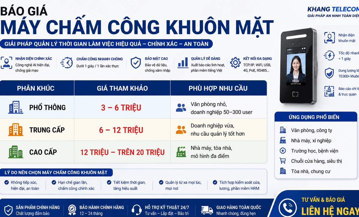 Báo giá máy chấm công khuôn mặt theo phân khúc