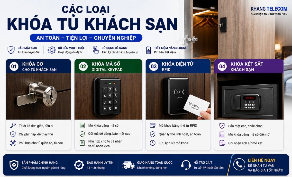 Các loại khóa tủ khách sạn phổ biến hiện nay