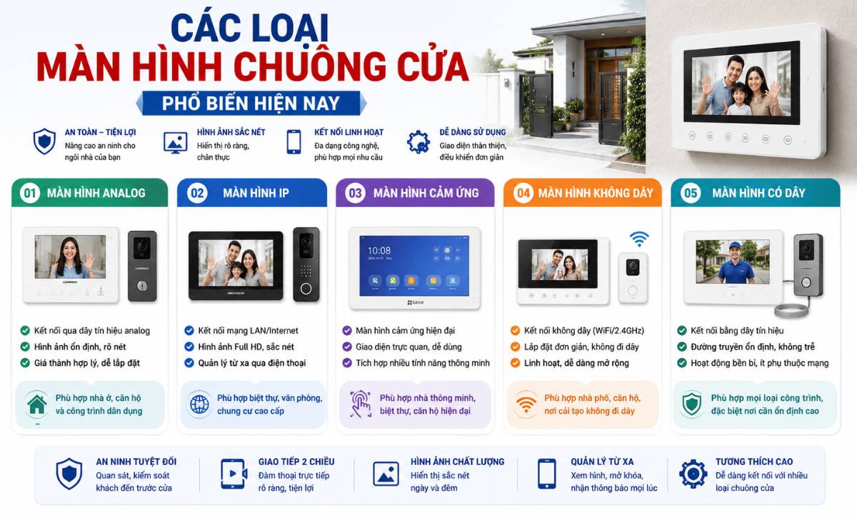Các loại màn hình chuông cửa phổ biến hiện nay