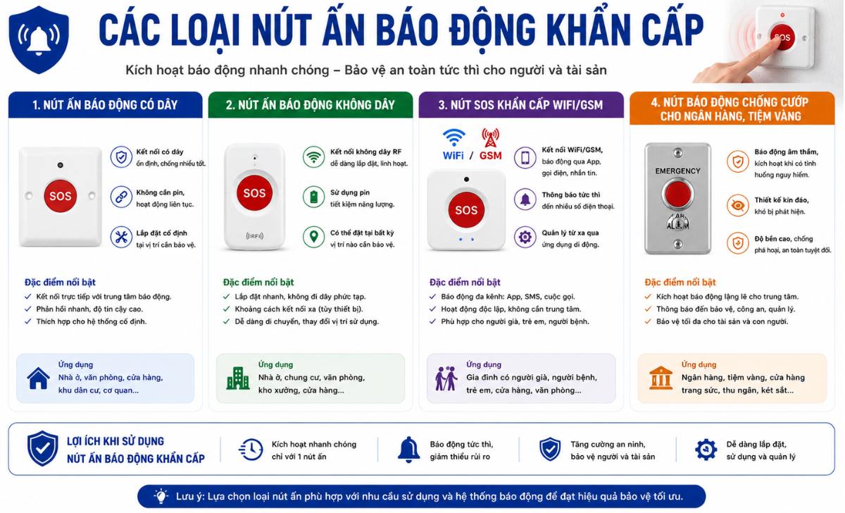 Các loại nút ấn báo động khẩn cấp phổ biến