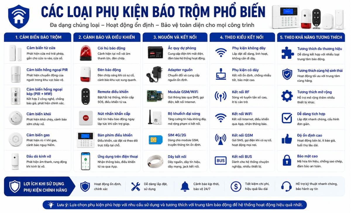 Các loại phụ kiện báo trộm phổ biến hiện nay