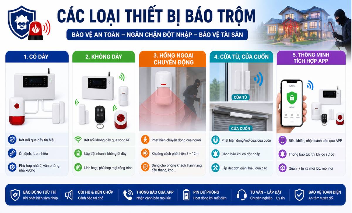 Các loại thiết bị báo trộm phổ biến hiện nay