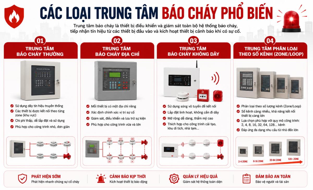 Các loại trung tâm báo cháy phổ biến hiện nay