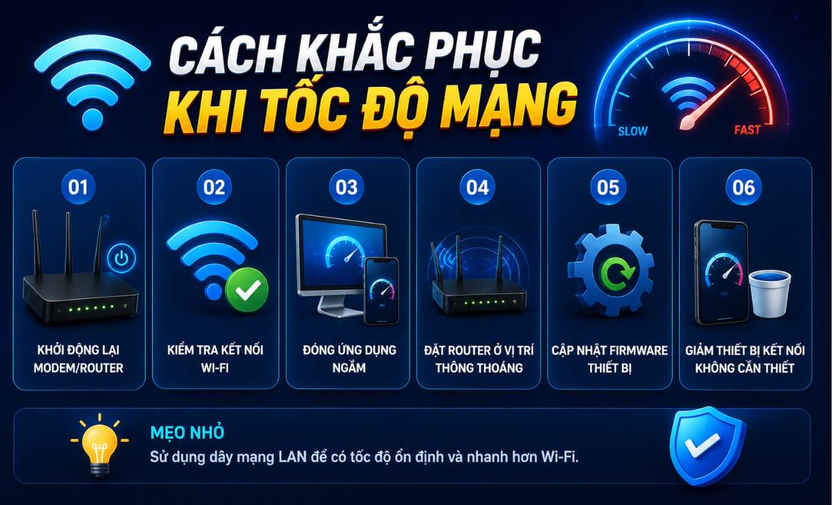 Cách Khắc Phục Khi Tốc Độ Mạng Chậm Hoặc Không Ổn Định