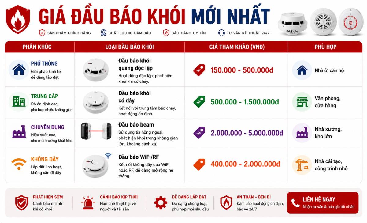 Giá đầu báo khói mới nhất