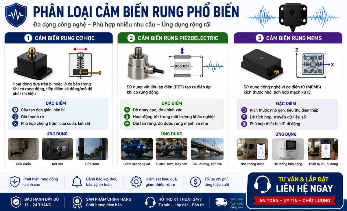 Phân loại cảm biến rung phổ biến