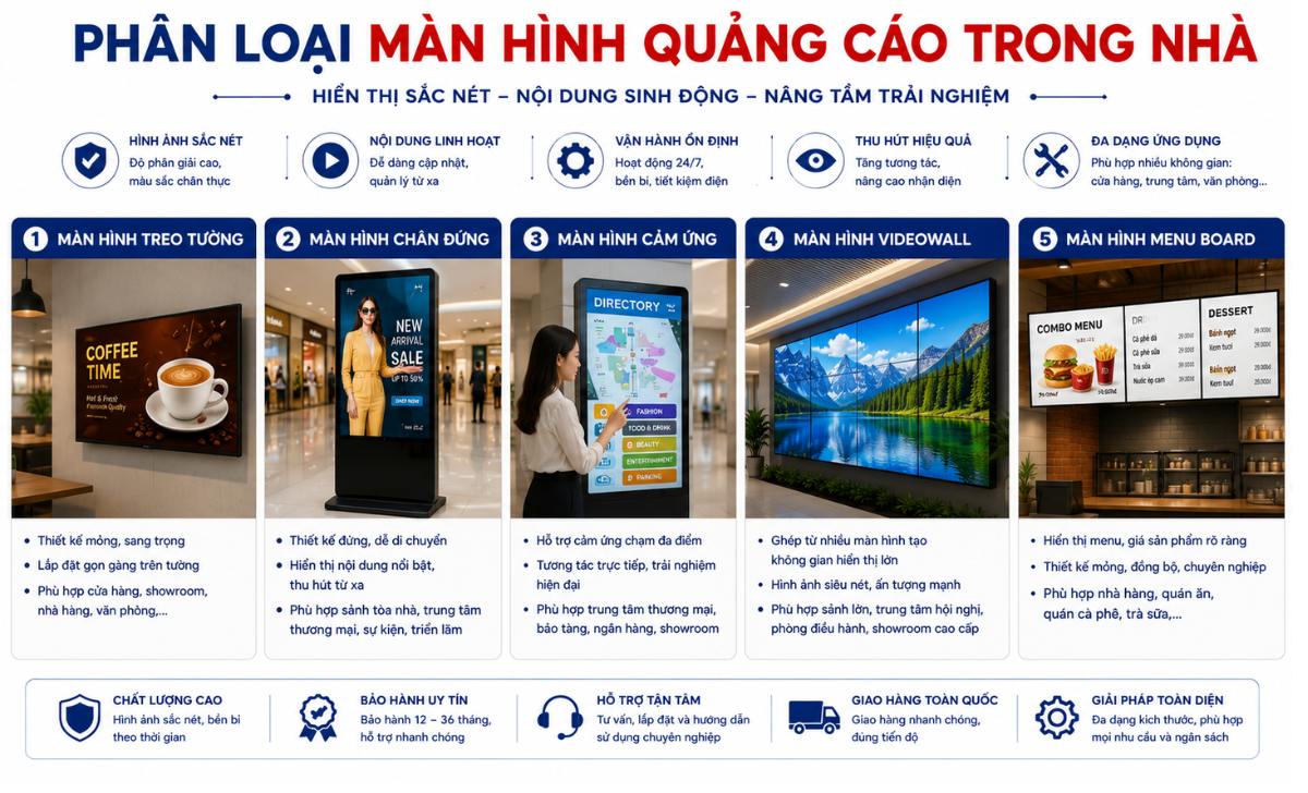 Phân loại màn hình quảng cáo trong nhà phổ biến