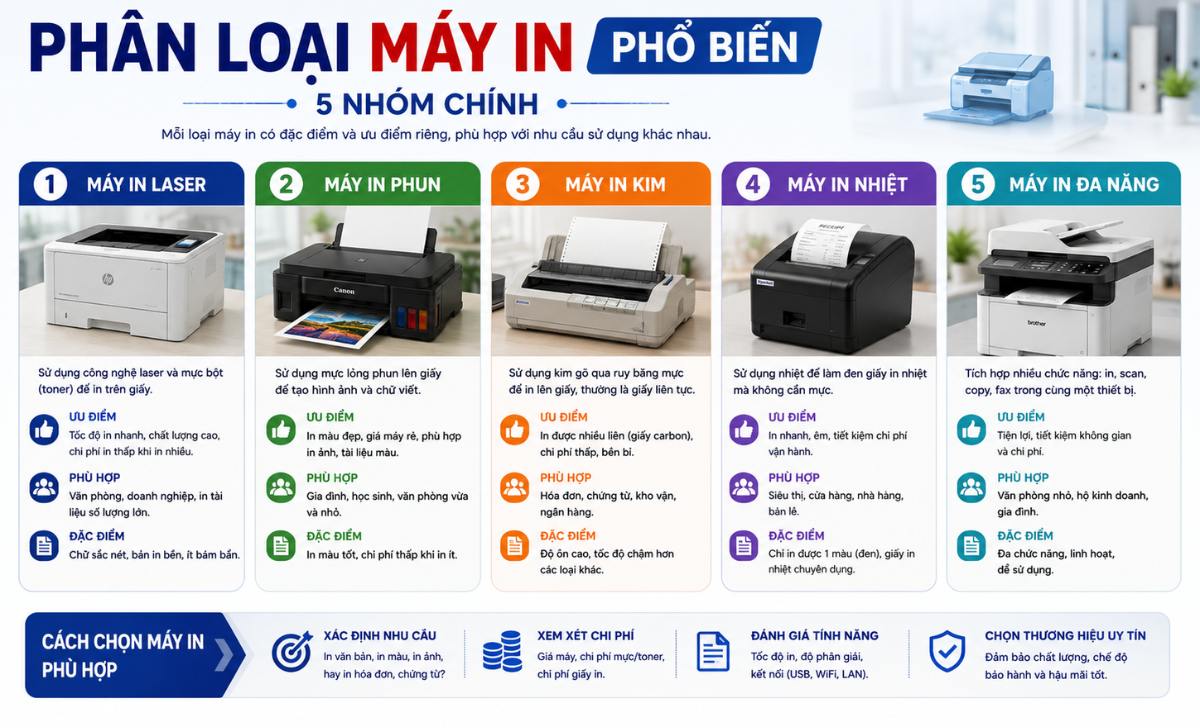 Phân loại máy in phổ biến hiện nay
