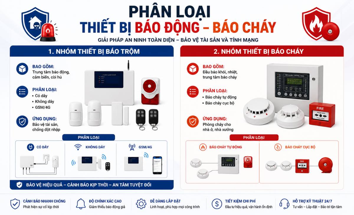Phân loại thiết bị báo động – báo cháy phổ biến