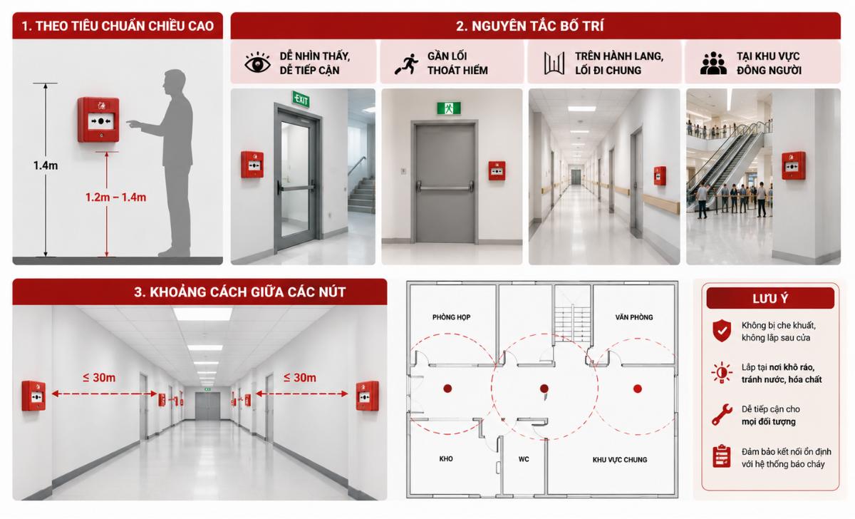 Vị trí lắp đặt nút ấn khẩn theo tiêu chuẩn PCCC