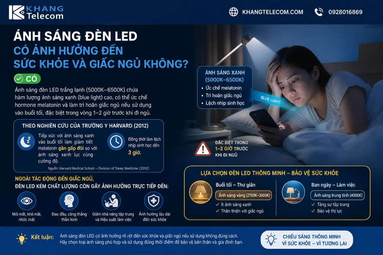 Ánh sáng đèn LED có ảnh hưởng đến sức khỏe và giấc ngủ không?