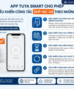 Công Tắc Cơ Wifi Tuya SHP-NC-US: App, LED, Đế Chữ Nhật