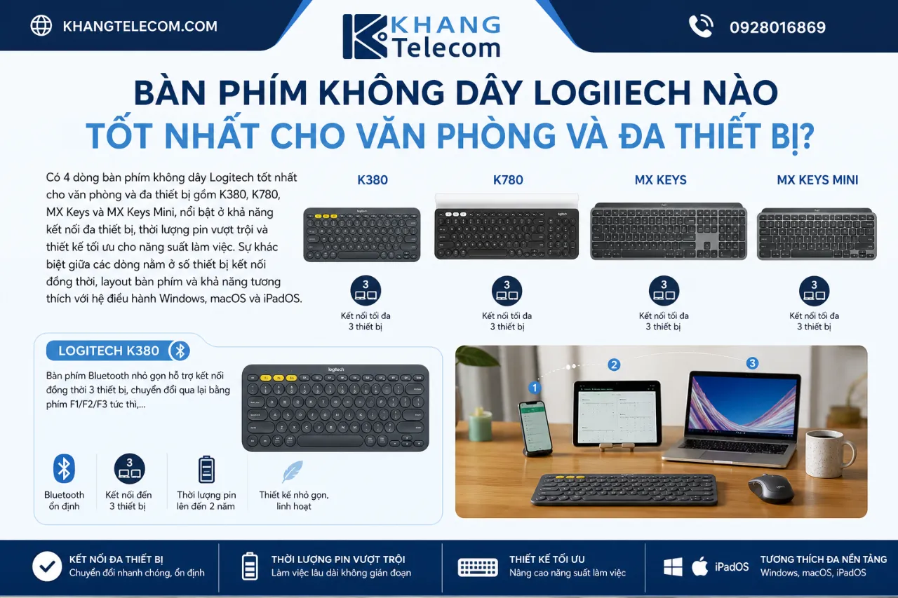 Bàn Phím Không Dây Logitech Nào Tốt Nhất Cho Văn Phòng Và Đa Thiết Bị?