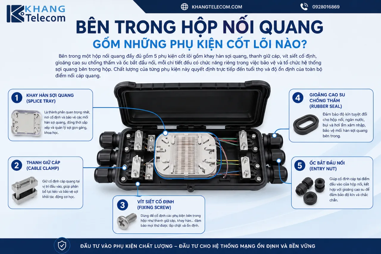 Bên Trong Hộp Nối Quang Gồm Những Phụ Kiện Cốt Lõi Nào?