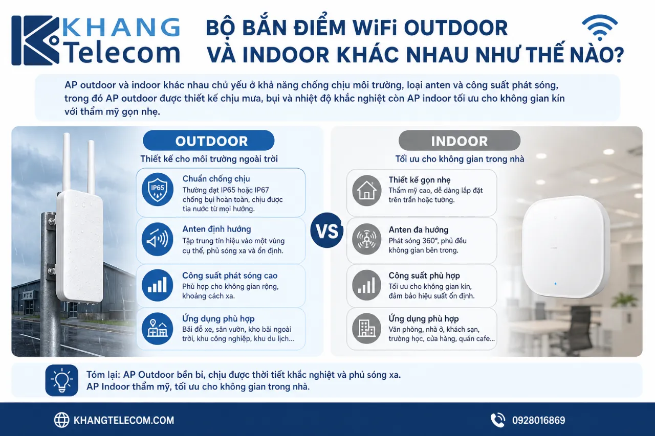 Bộ Bắn Điểm WiFi Outdoor Và Indoor Khác Nhau Như Thế Nào?