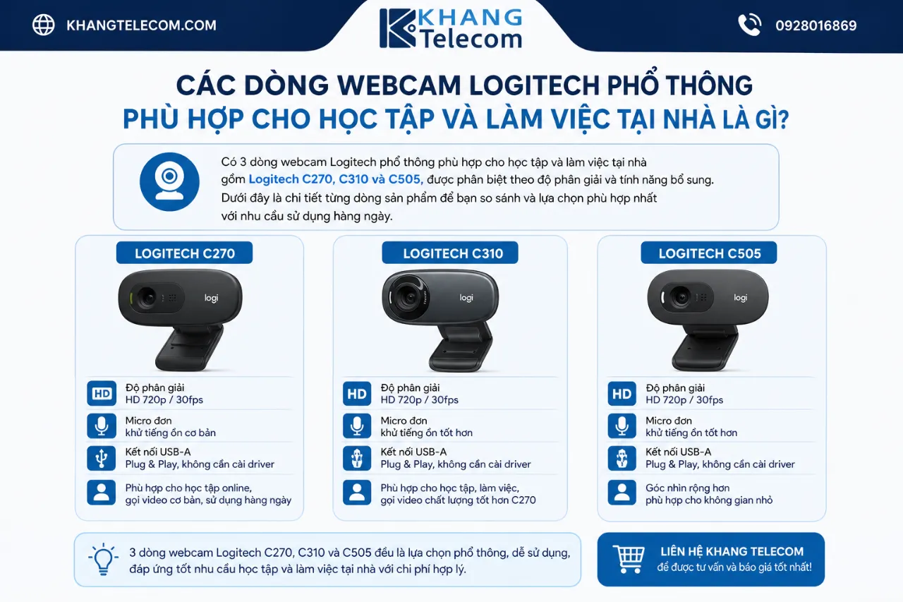 Các Dòng Webcam Logitech Phổ Thông Phù Hợp Cho Học Tập Và Làm Việc Tại Nhà Là Gì?