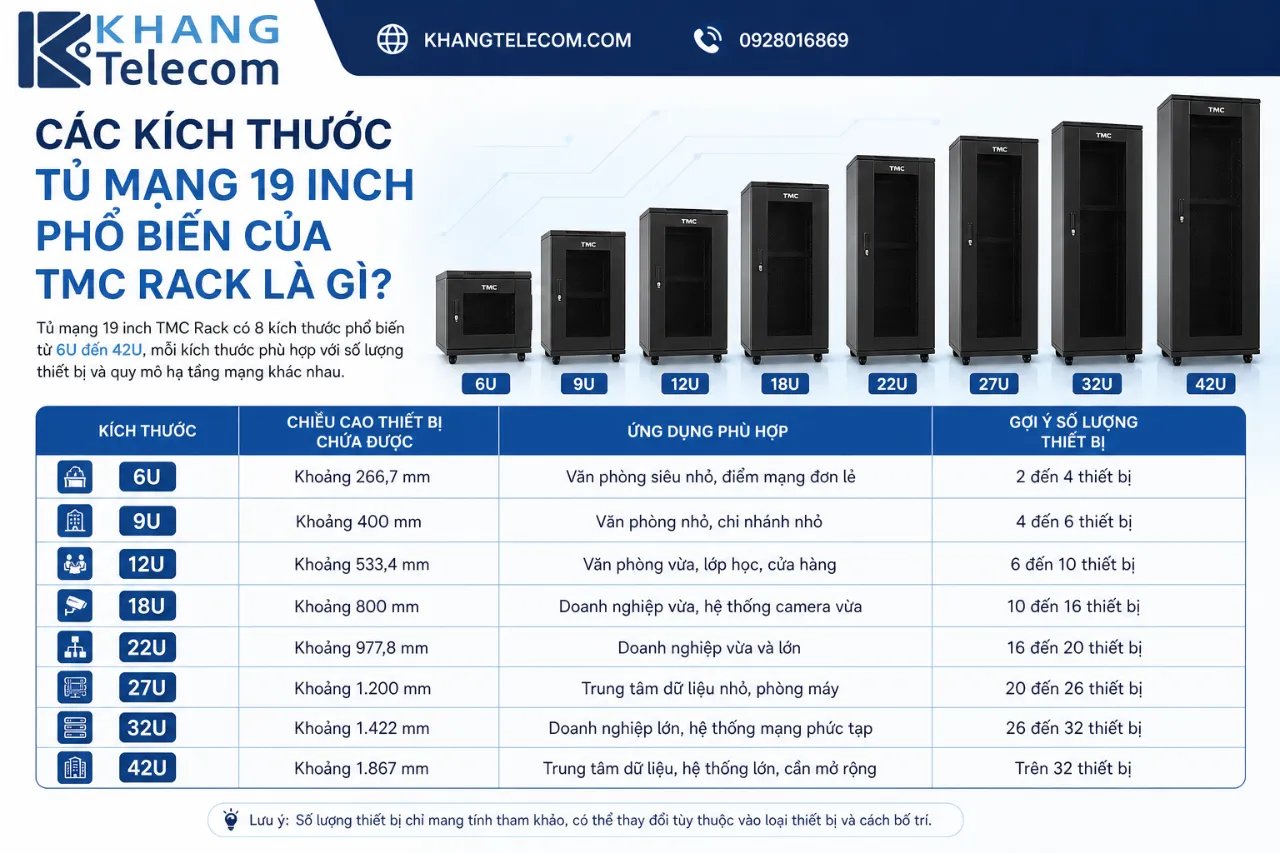 Các Kích Thước Tủ Mạng 19 Inch Phổ Biến Của TMC Rack Là Gì?