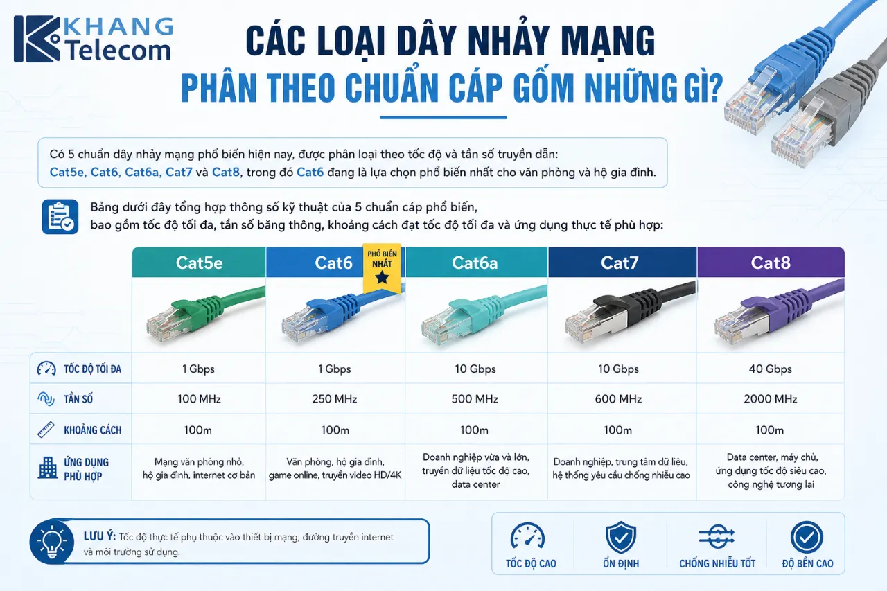 Các Loại Dây Nhảy Mạng Phân Theo Chuẩn Cáp Gồm Những Gì?