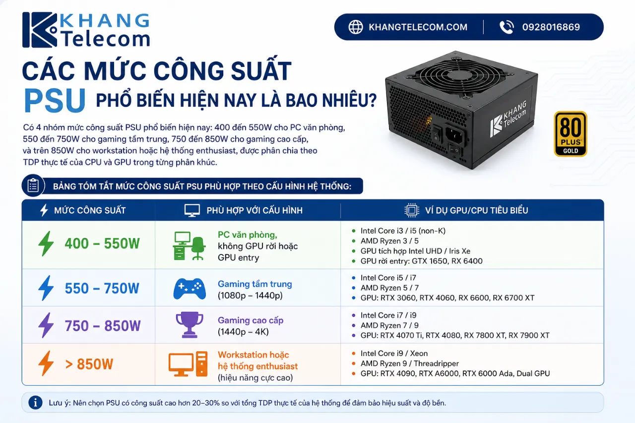 Các Mức Công Suất PSU Phổ Biến Hiện Nay Là Bao Nhiêu?