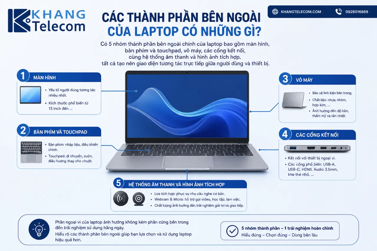 Các Thành Phần Bên Ngoài Của Laptop Có Những Gì?