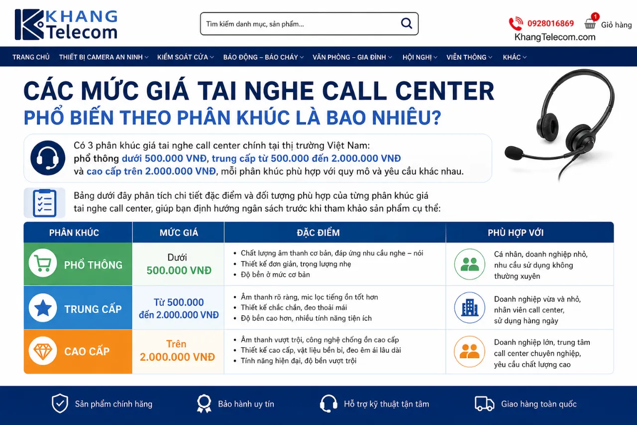 Các mức giá tai nghe call center phổ biến theo phân khúc là bao nhiêu?