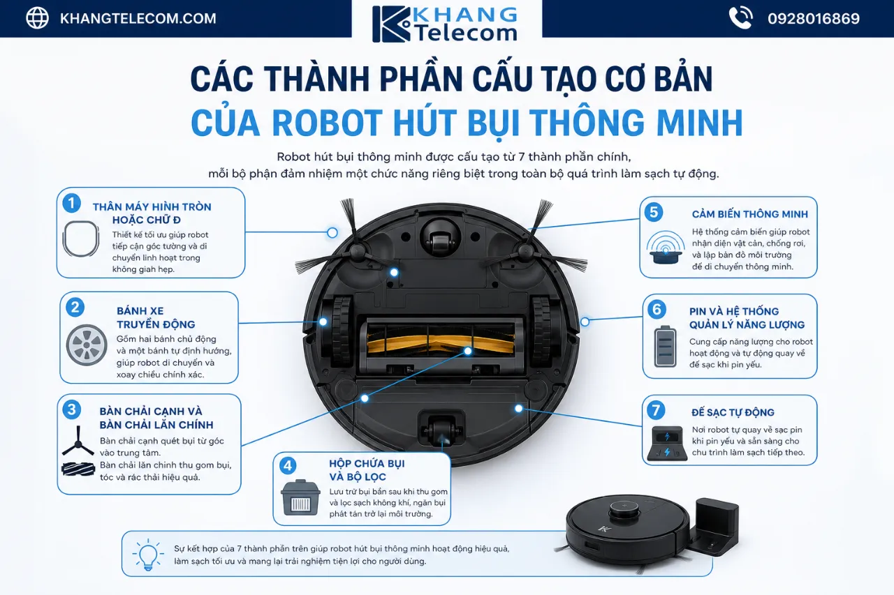 Các thành phần cấu tạo cơ bản của robot hút bụi thông minh