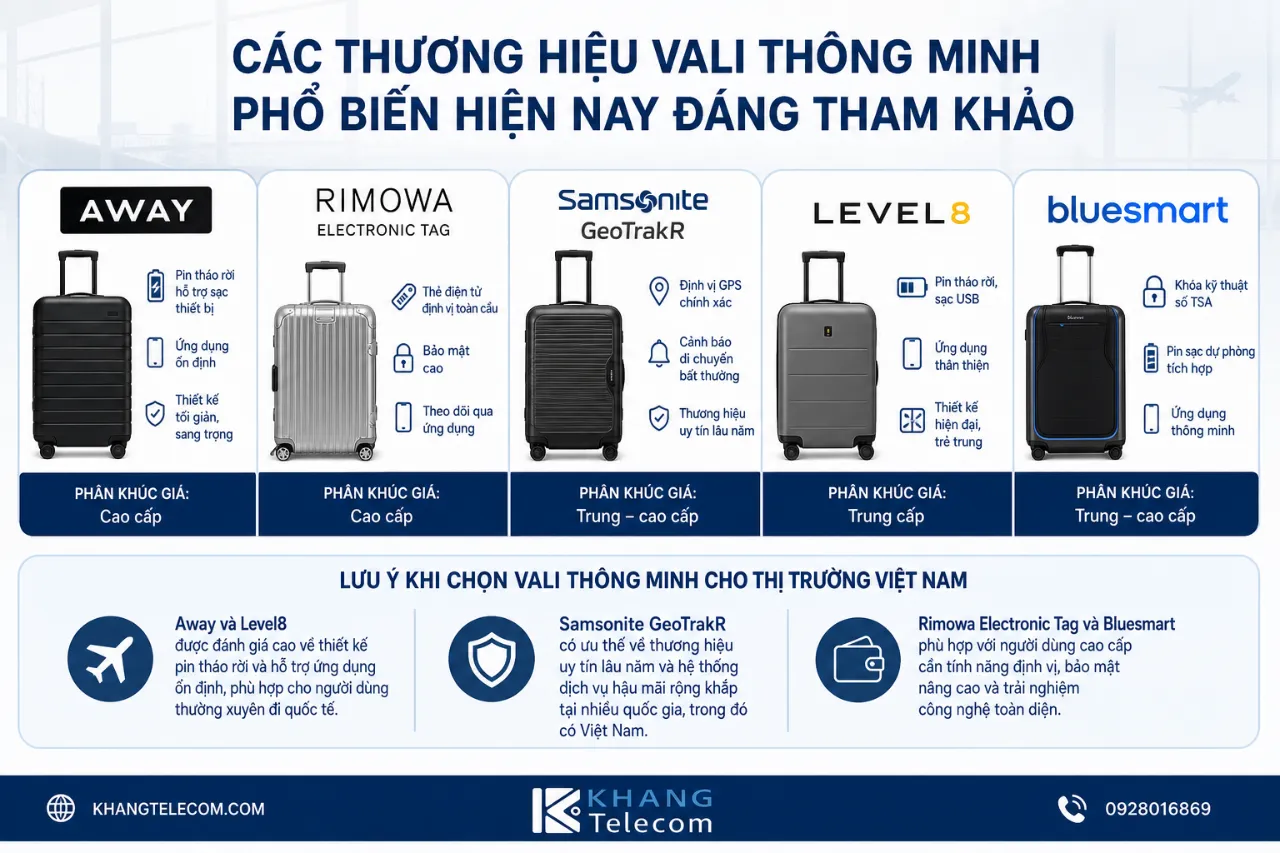 Các thương hiệu vali thông minh phổ biến hiện nay đáng tham khảo