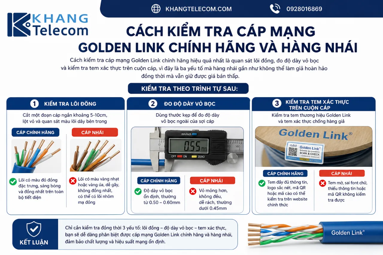 Cách Kiểm Tra Cáp Mạng Golden Link Chính Hãng Và Hàng Nhái