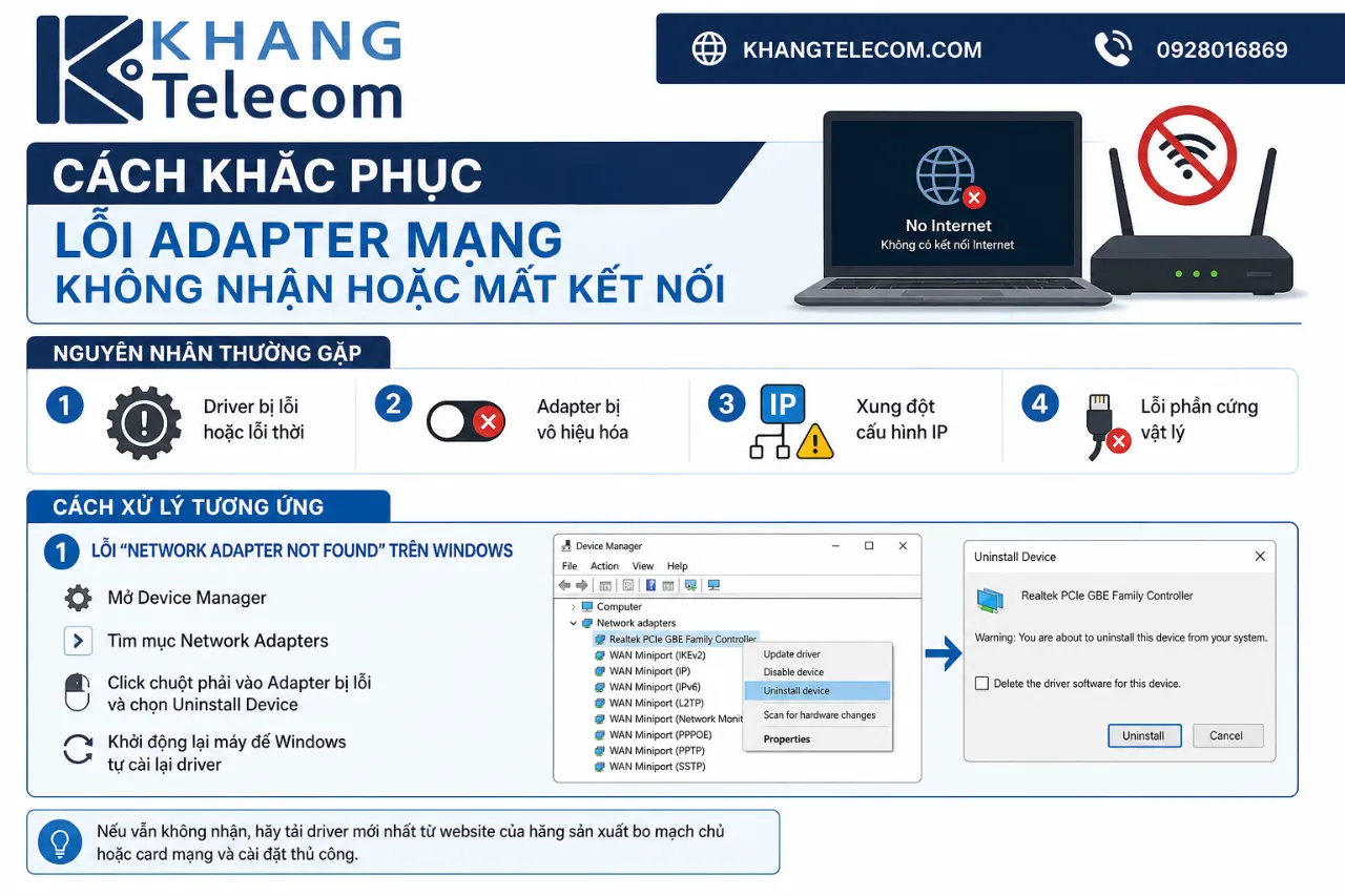 Cách khắc phục lỗi Adapter mạng không nhận hoặc mất kết nối