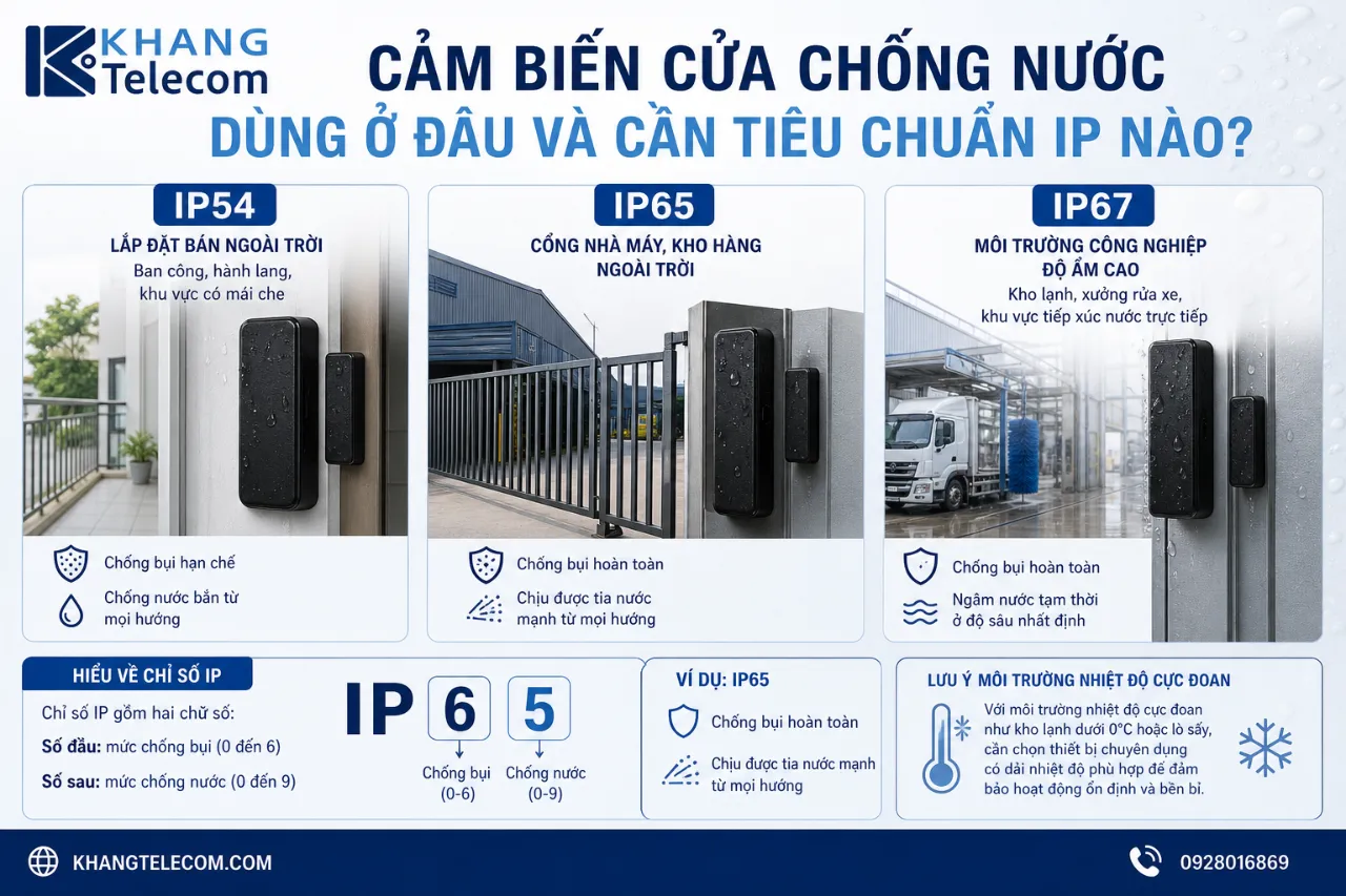 Cảm biến cửa chống nước dùng ở đâu và cần tiêu chuẩn IP nào?