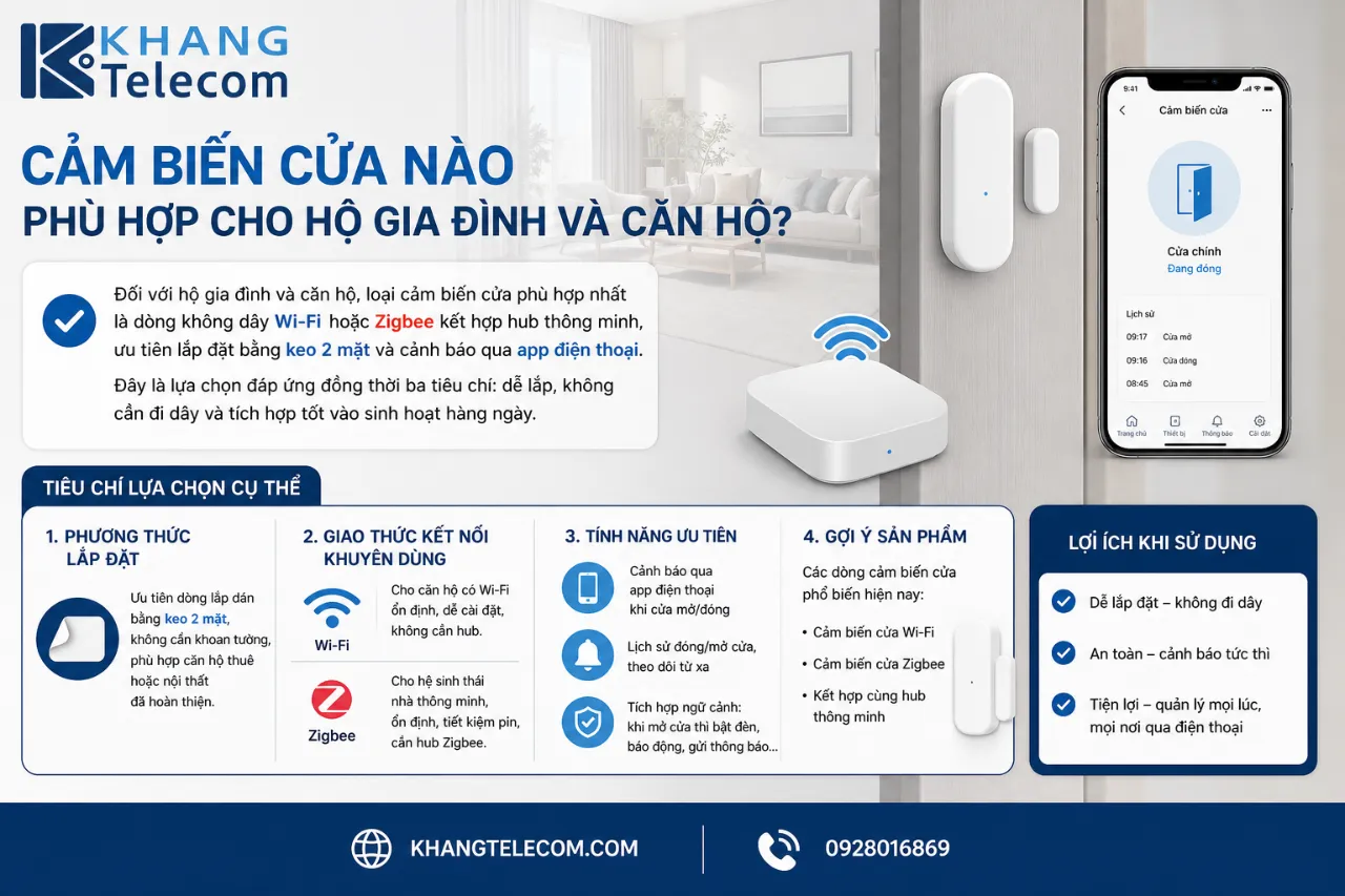 Cảm biến cửa nào phù hợp cho hộ gia đình và căn hộ?