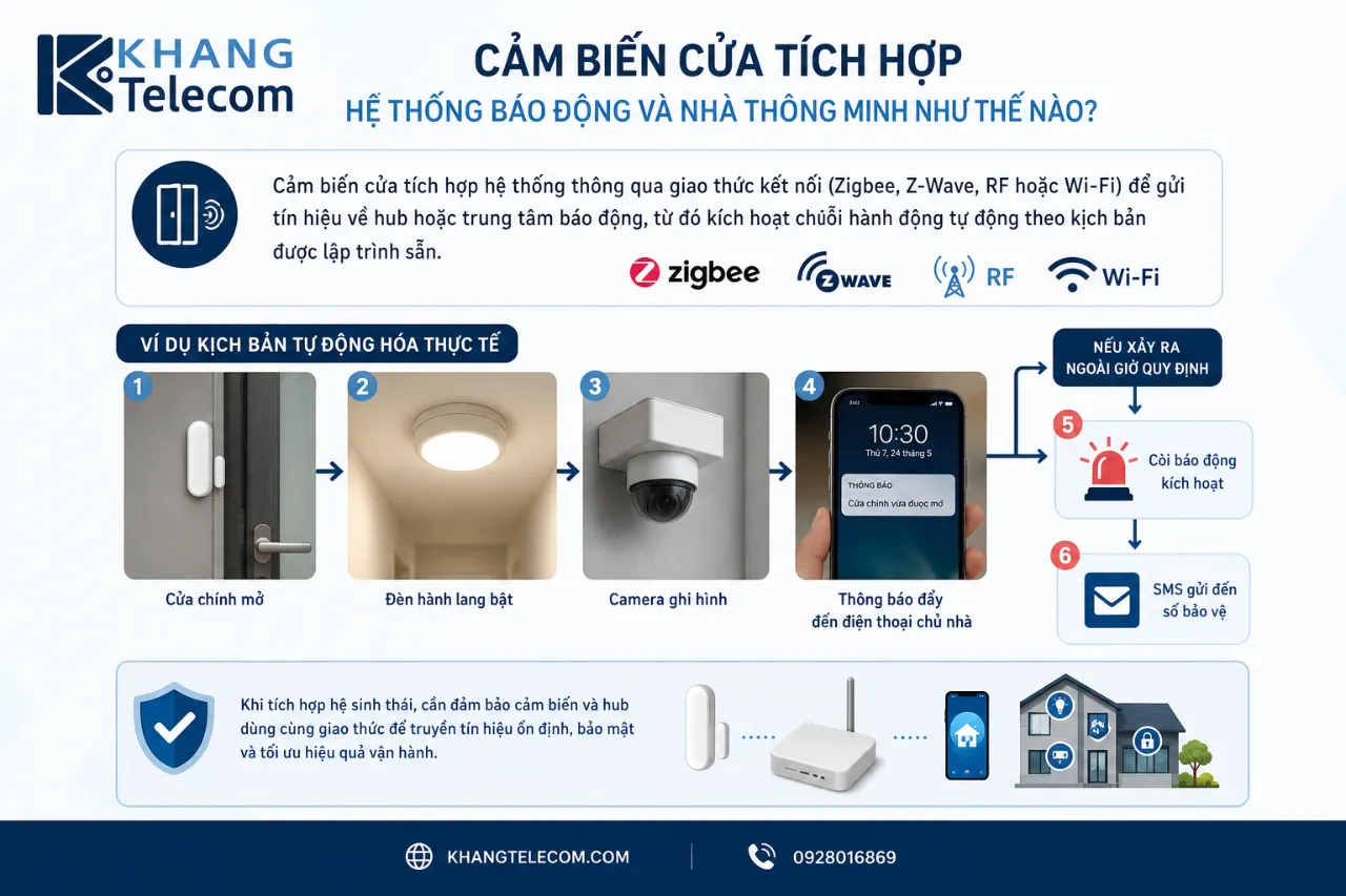 Cảm biến cửa tích hợp hệ thống báo động và nhà thông minh như thế nào?