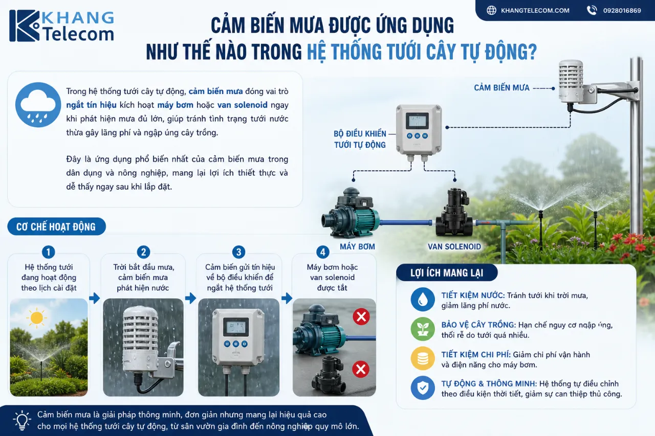 Cảm biến mưa được ứng dụng như thế nào trong hệ thống tưới cây tự động?