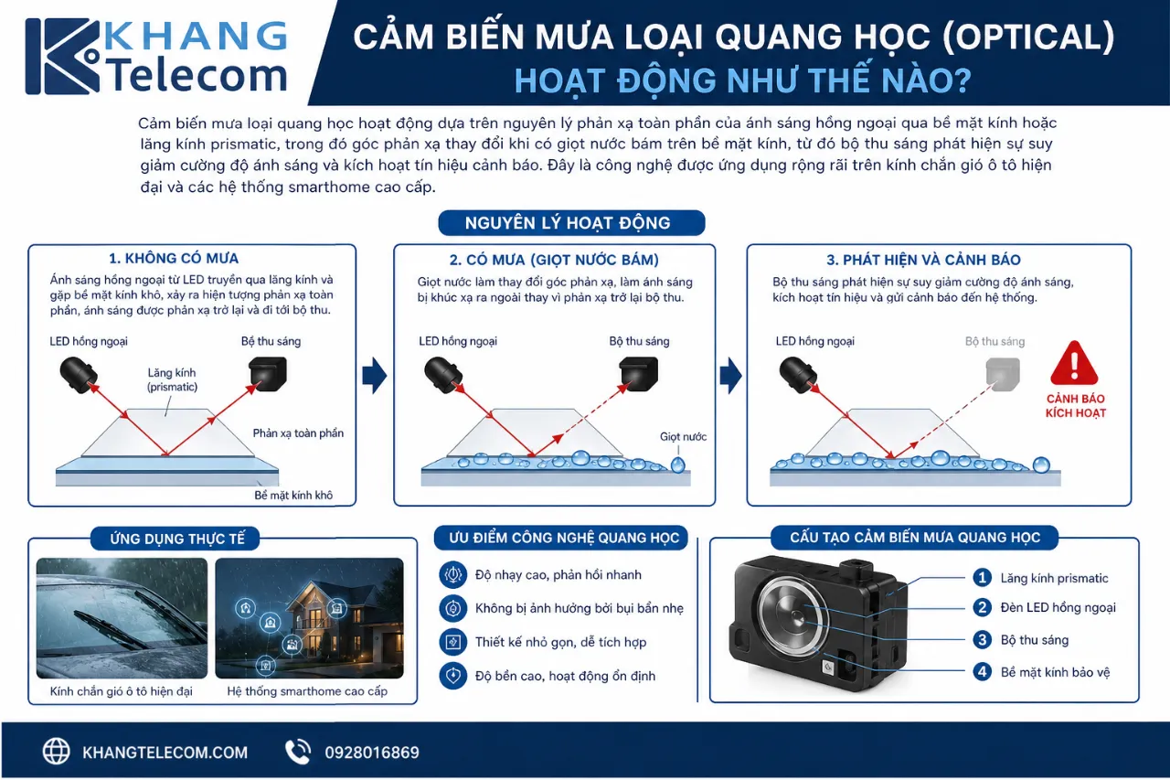 Cảm biến mưa loại quang học (Optical) hoạt động như thế nào?