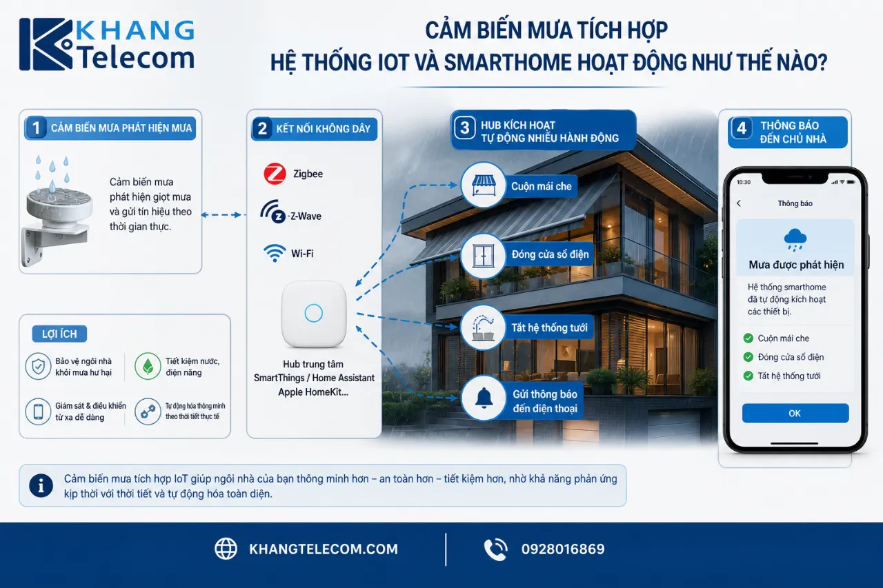 Cảm biến mưa tích hợp hệ thống IoT và smarthome hoạt động như thế nào?