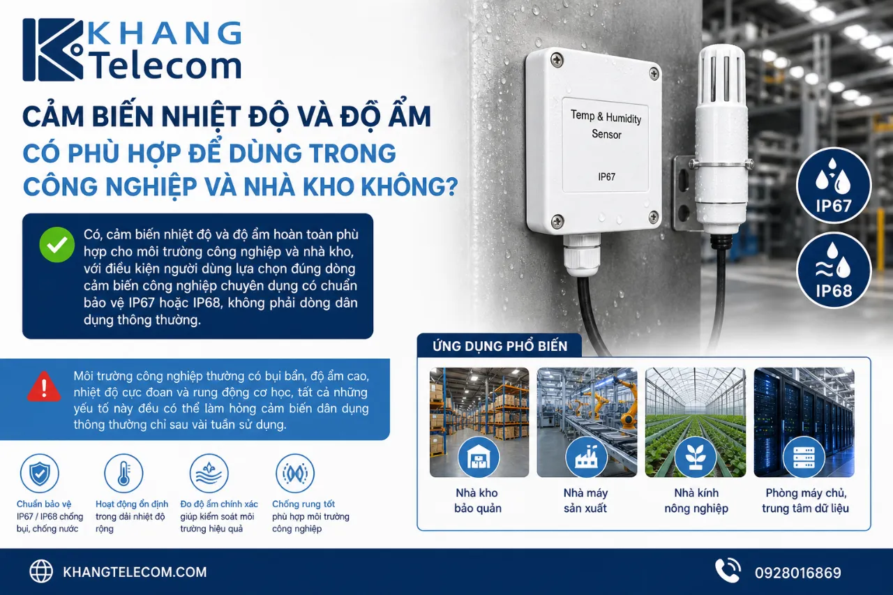 Cảm biến nhiệt độ và độ ẩm có phù hợp để dùng trong công nghiệp và nhà kho không?
