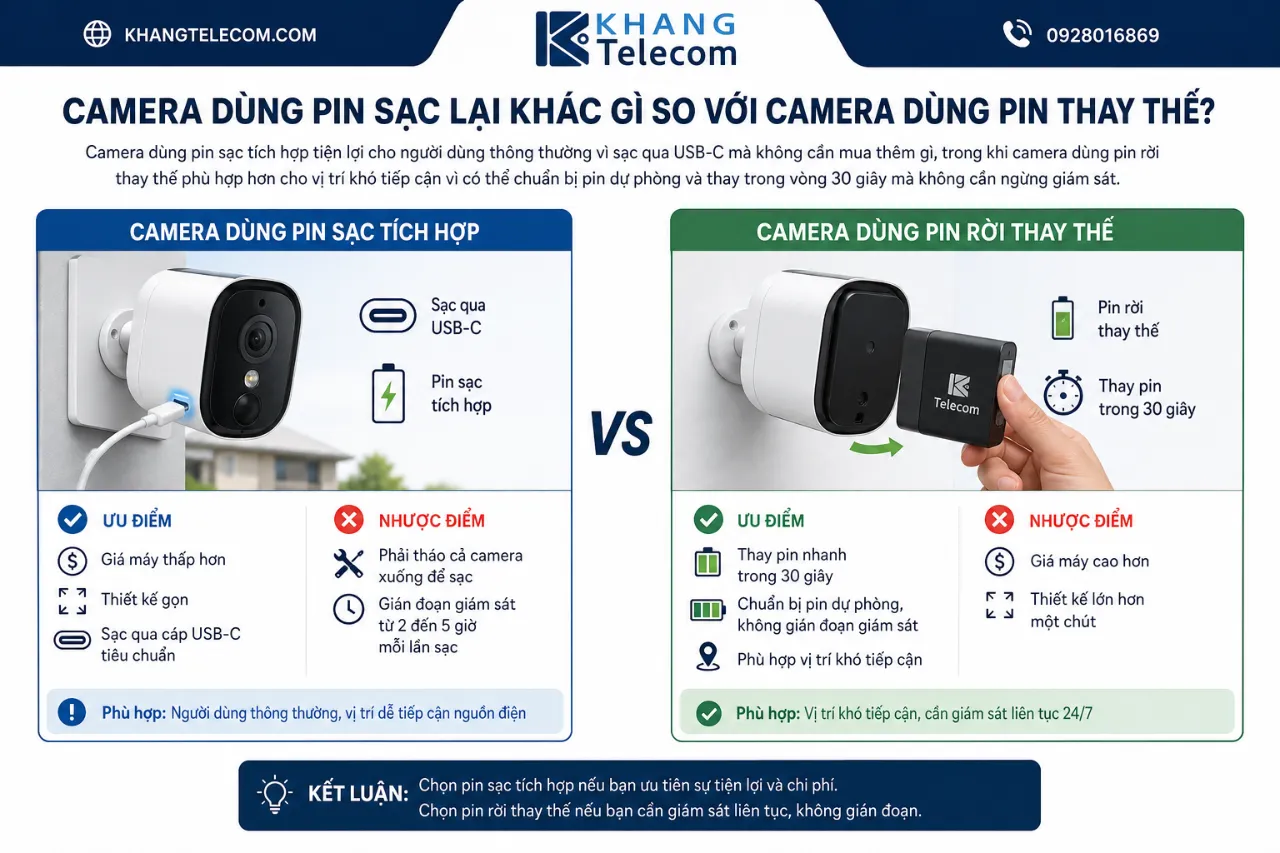 Camera Dùng Pin Sạc Lại Khác Gì So Với Camera Dùng Pin Thay Thế?