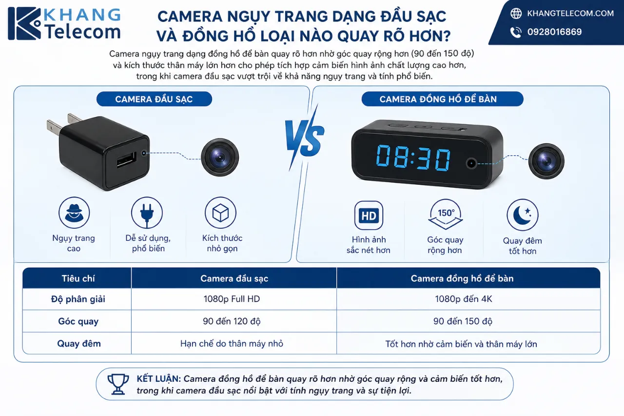 Camera Ngụy Trang Dạng Đầu Sạc Và Đồng Hồ Loại Nào Quay Rõ Hơn?