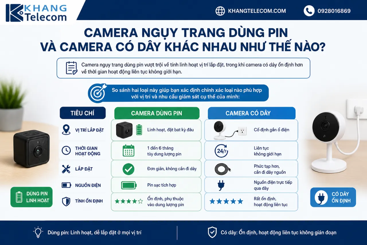 Camera Ngụy Trang Dùng Pin Và Camera Có Dây Khác Nhau Như Thế Nào?