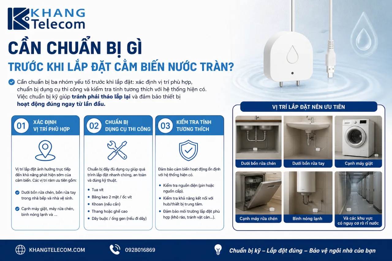 Cần chuẩn bị gì trước khi lắp đặt cảm biến nước tràn?