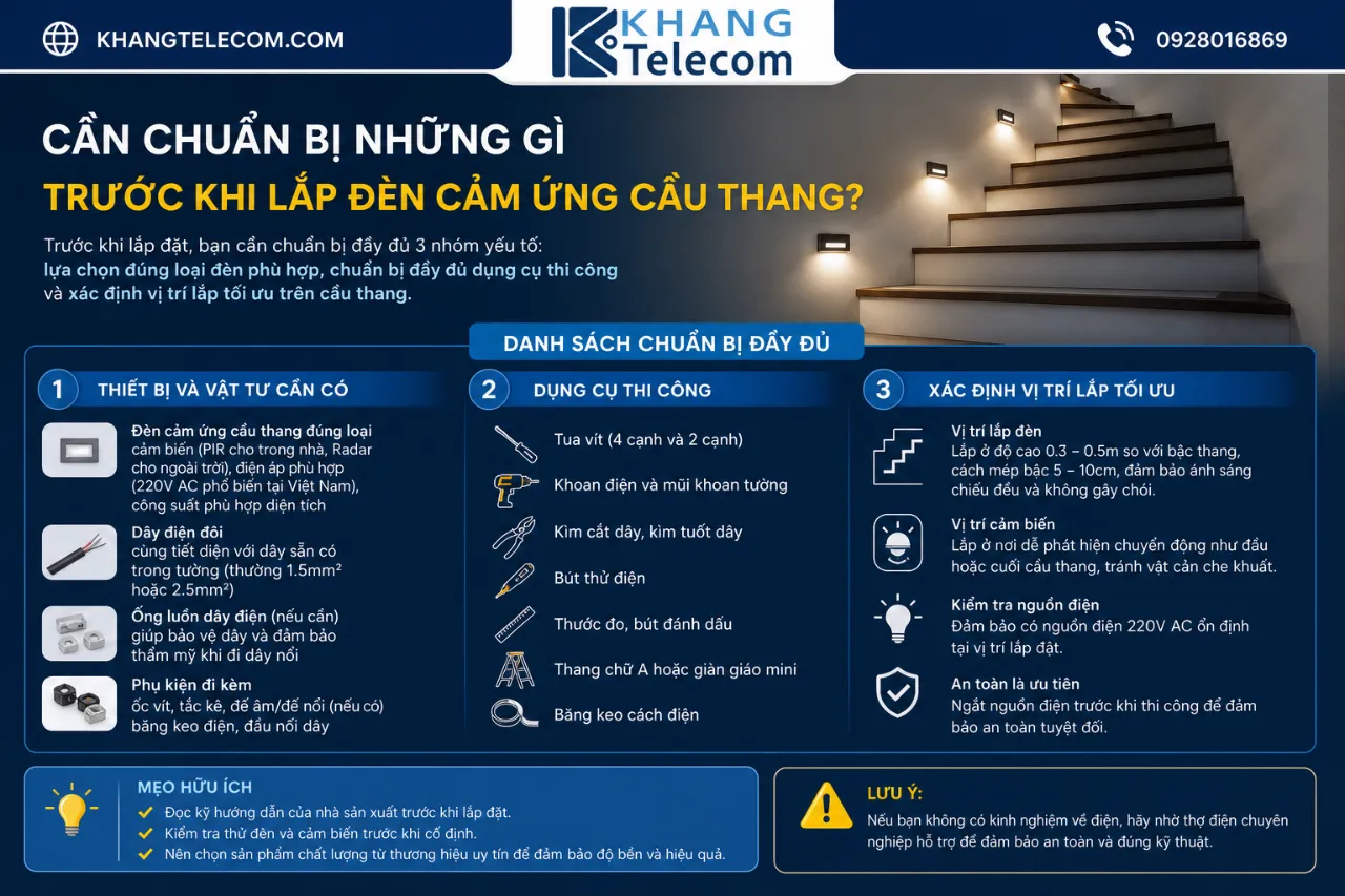 Cần chuẩn bị những gì trước khi lắp đèn cảm ứng cầu thang?