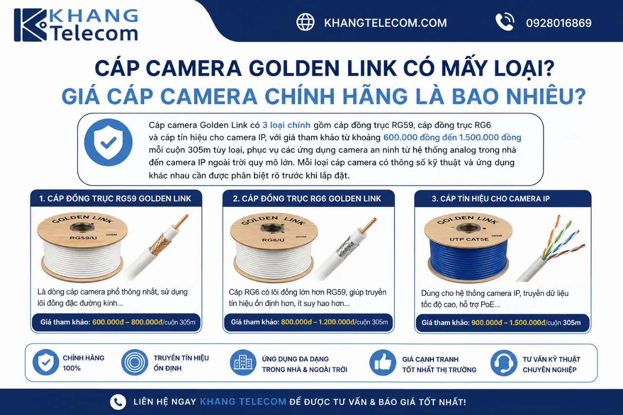 Cáp Camera Golden Link Có Mấy Loại? Giá Cáp Camera Chính Hãng Là Bao Nhiêu?