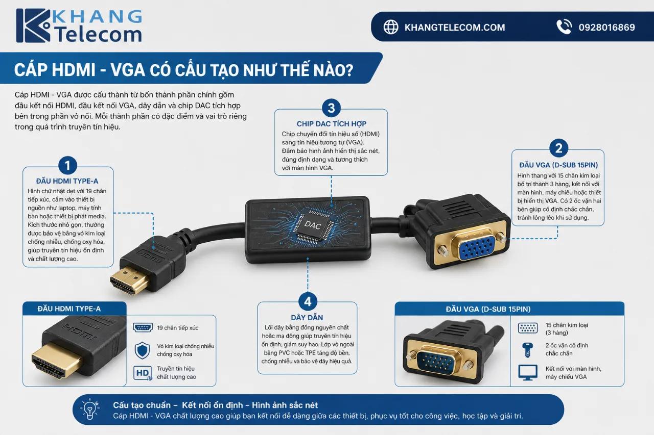 Cáp HDMI - VGA có cấu tạo như thế nào?