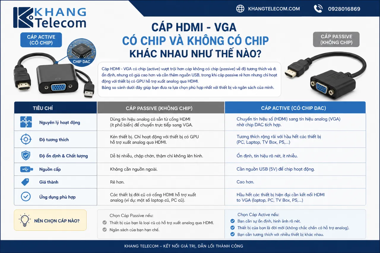 Cáp HDMI - VGA có chip và không có chip khác nhau như thế nào?